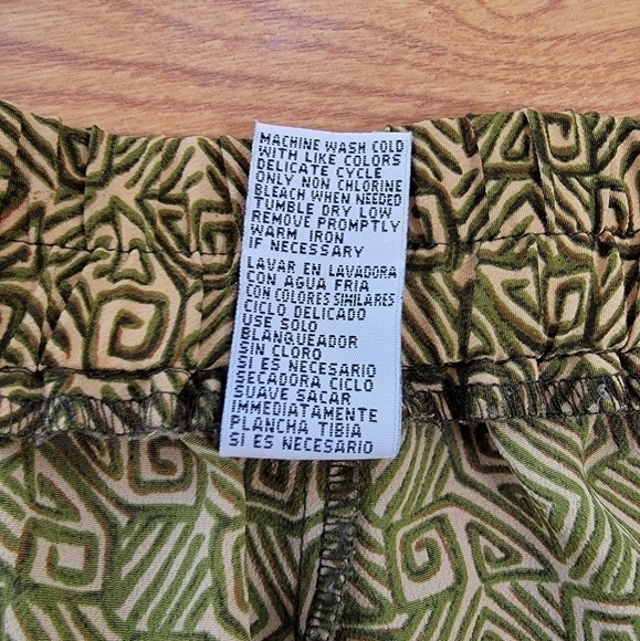 GREEN/GOLD GeoPrint Front Pleat/Back Elastic Pants w/side Button Closure Size 14 - Picture 6 of 10
